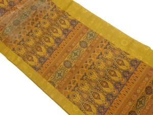 草葉に横段・幾何学模様織出し名古屋帯